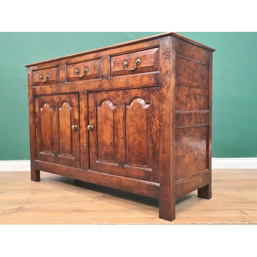 417 - A good quality reproduction burr-elm Dresser Base, fitted three moulded drawers above a pair of cupb... 