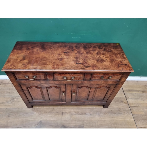 417 - A good quality reproduction burr-elm Dresser Base, fitted three moulded drawers above a pair of cupb... 