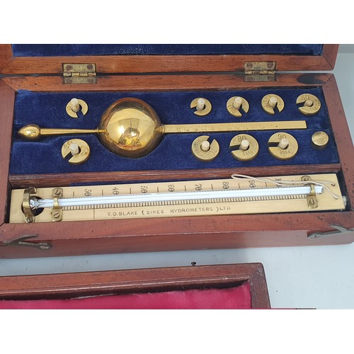 637 - A 19th Century Sikes' Hydrometer by Loftus in mahogany and satinwood strung fitted case 8in x 4in, a... 