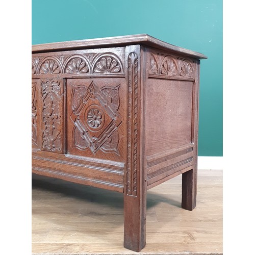 432 - A 17th Century and later oak Coffer with moulded top, above carved arched design frieze, above three... 