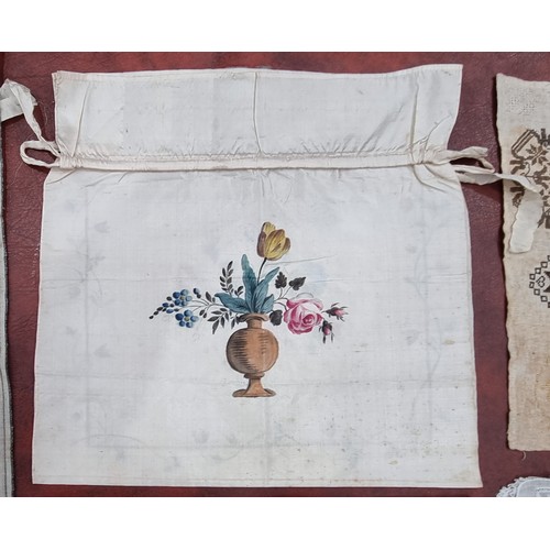 644 - An 18th Century Needlework Panel, Worcester Aschool 1790, three fine needlework decorated cloths, a ... 