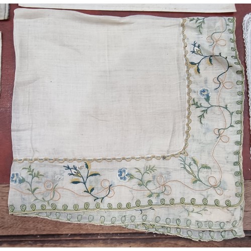 644 - An 18th Century Needlework Panel, Worcester Aschool 1790, three fine needlework decorated cloths, a ... 