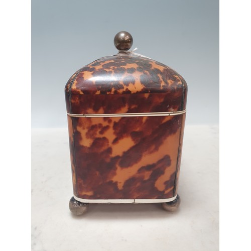 431 - A 19th Century tortoiseshell Tea Caddy with two interior lidded compartments, silver cartouche engra... 