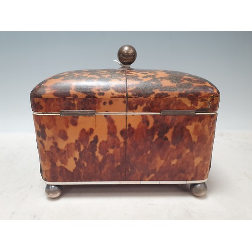 431 - A 19th Century tortoiseshell Tea Caddy with two interior lidded compartments, silver cartouche engra... 