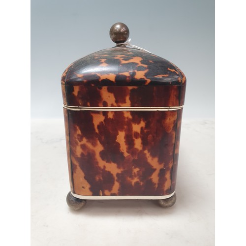 431 - A 19th Century tortoiseshell Tea Caddy with two interior lidded compartments, silver cartouche engra... 