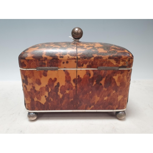 431 - A 19th Century tortoiseshell Tea Caddy with two interior lidded compartments, silver cartouche engra... 