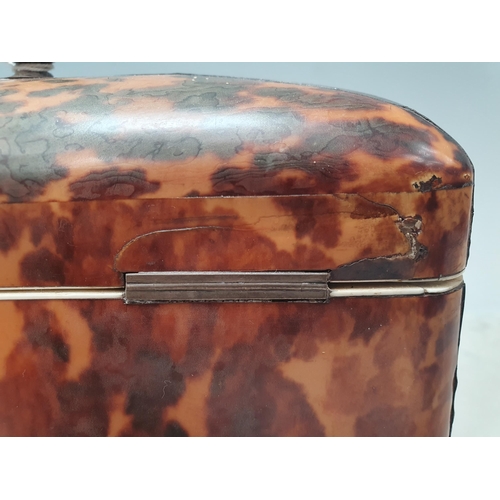 431 - A 19th Century tortoiseshell Tea Caddy with two interior lidded compartments, silver cartouche engra... 