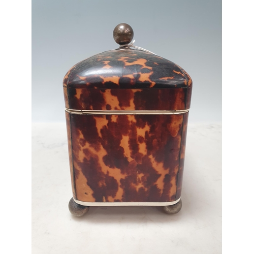 431 - A 19th Century tortoiseshell Tea Caddy with two interior lidded compartments, silver cartouche engra... 