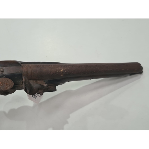 858 - An 18th Century Flintlock Pistol by Henry Nock with walnut grip, the iron lock plate stamped H. Nock... 