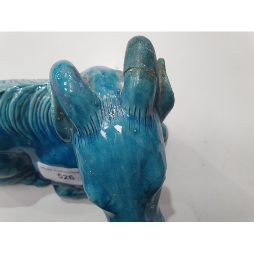 526 - A Chinese turquoise glazed recumbent figure of a Goat, A/F, 7 1/2in L x 4 1/2in H