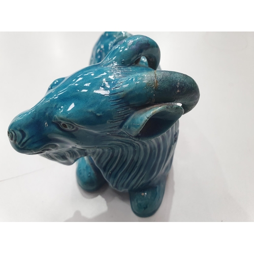 526 - A Chinese turquoise glazed recumbent figure of a Goat, A/F, 7 1/2in L x 4 1/2in H