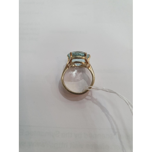 167 - An Aquamarine Ring claw-set large round mixed-cut stone, stamped 585, ring size H 1/2, approx 6.10gm... 