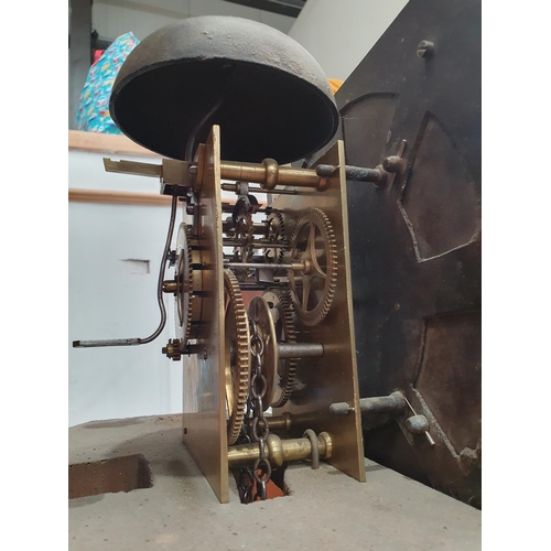 230 - An 18th Century elm cased Longcase Clock with squared dial, silvered chapter ring and inscribed Thos... 