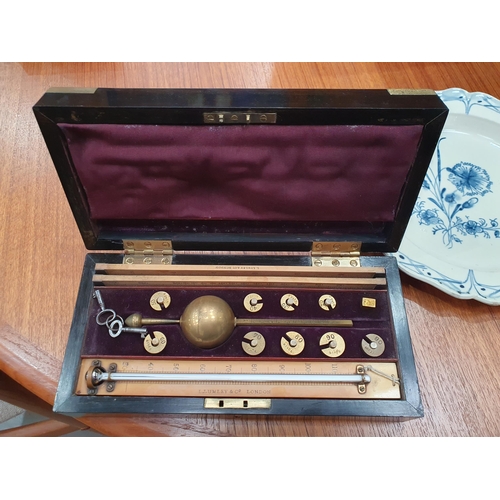 635 - A 19th Century Sikes' Hydrometer by Lumley & Co. in brass bound coromandel case with contents in fit... 