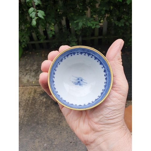 480 - Five Chinese Blue & White Dishes with shaped rims with gilt highlights decorated with pagoda and fen... 