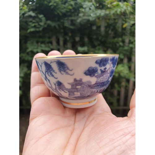 480 - Five Chinese Blue & White Dishes with shaped rims with gilt highlights decorated with pagoda and fen... 