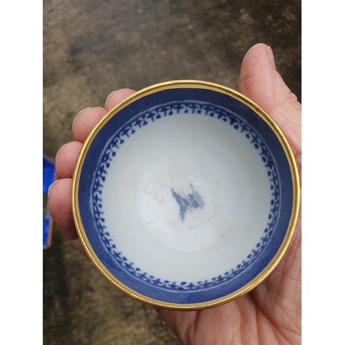 480 - Five Chinese Blue & White Dishes with shaped rims with gilt highlights decorated with pagoda and fen... 