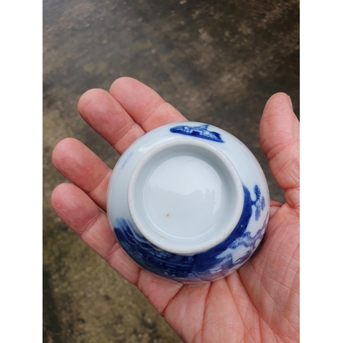 480 - Five Chinese Blue & White Dishes with shaped rims with gilt highlights decorated with pagoda and fen... 