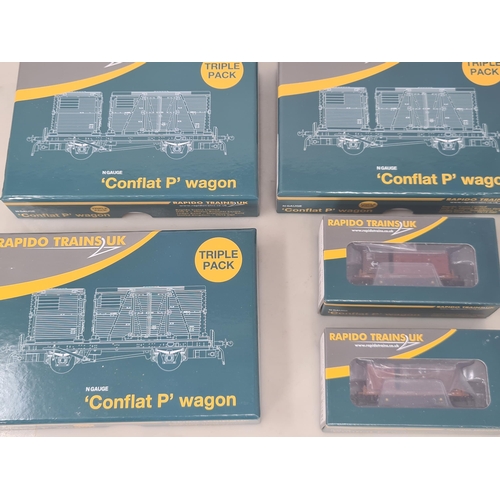 1220 - Three boxed Rapido Trains N gauge 'Conflat P' Wagons Triple Packs and two boxed 'Conflat P' Wagons