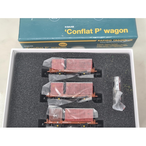 1220 - Three boxed Rapido Trains N gauge 'Conflat P' Wagons Triple Packs and two boxed 'Conflat P' Wagons