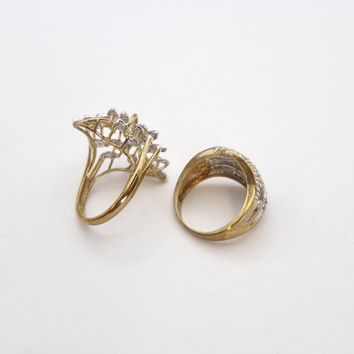 162 - A Diamond Cocktail Ring the openwork foliate mount set numerous eight-cut stones in 9ct gold, ring s... 