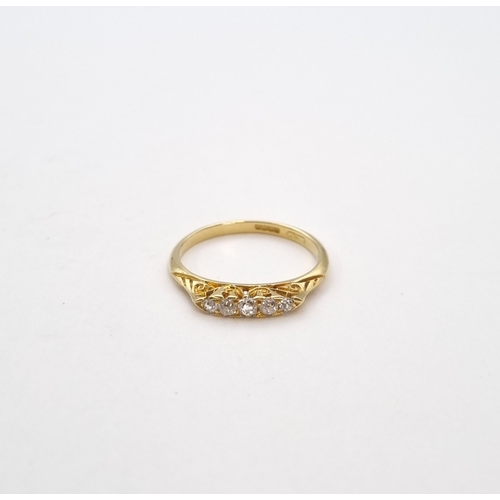 177 - A Diamond five stone Ring pavé-set graduated old-cut stones in 18ct gold, ring size L, approx 1.90gm... 