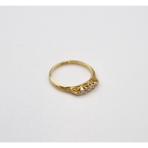 177 - A Diamond five stone Ring pavé-set graduated old-cut stones in 18ct gold, ring size L, approx 1.90gm... 