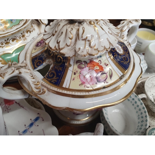 255 - A selection of 19th Century porcelain and pottery including a two-handled Sauce Tureen, a floral dec... 