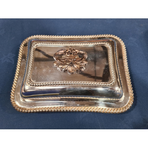 109 - A pair of E.P oblong Entree Dishes and Covers with gadroon rims