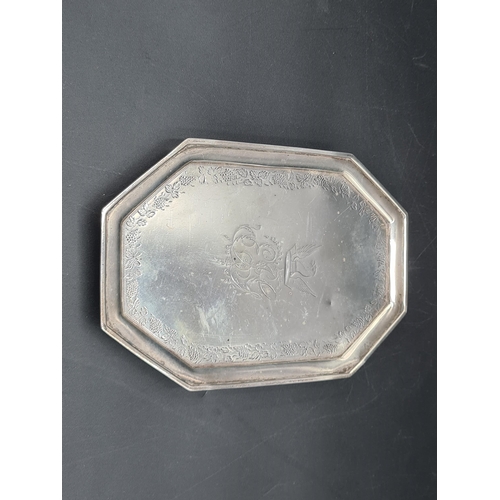 116 - A George III silver octagonal Teapot Stand engraved fruiting vine frieze, initials and crest, Newcas... 