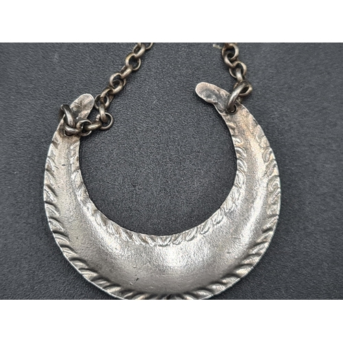 117 - Five Georgian silver crescent shape Labels with gadroon rims and chains, viz: Mountain, Madeira, Cla... 