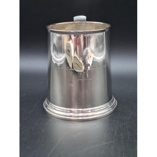 132 - An Elizabeth II silver Pint Mug of straight tapering form engraved inscription, London 1967, 450gms