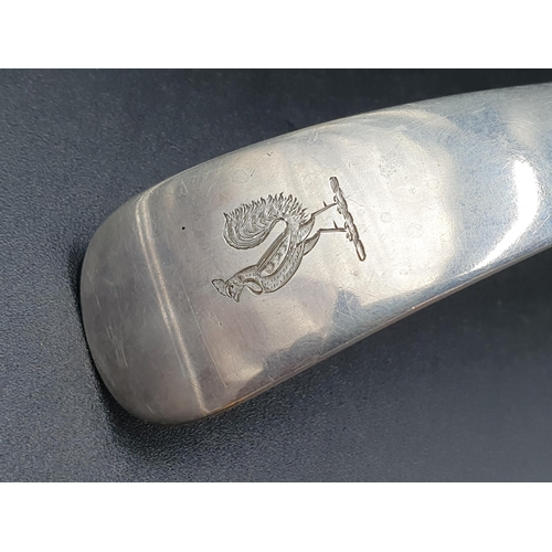 144 - A George v silver Soup Ladle old english pattern engraved cockerel crest, London 1911, 300gms