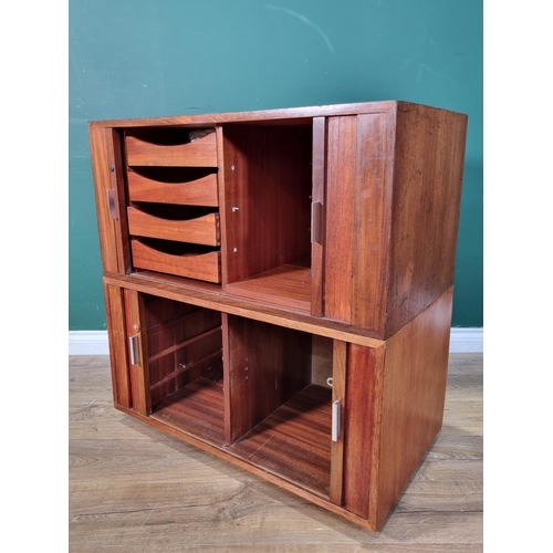 17 - A mid-Century teak Cupboard fitted four tambour doors, 2ft 11