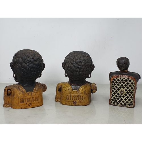 235 - Two cast metal Dinah figure Money Boxes titled Dinah and Reg no 581285 and a Tammany Bank figure Mon... 