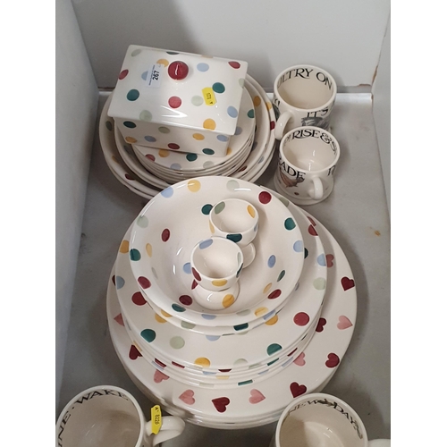 267 - A quantity of Emma Bridgewater tableware with coloured spot design including a Butter Dish, various ... 