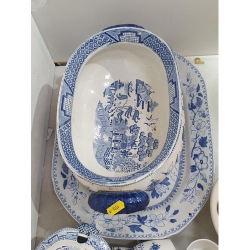 272 - A quantity of blue and white china including a stoneware Tureen, a Stone china Meat Plate, a small T... 