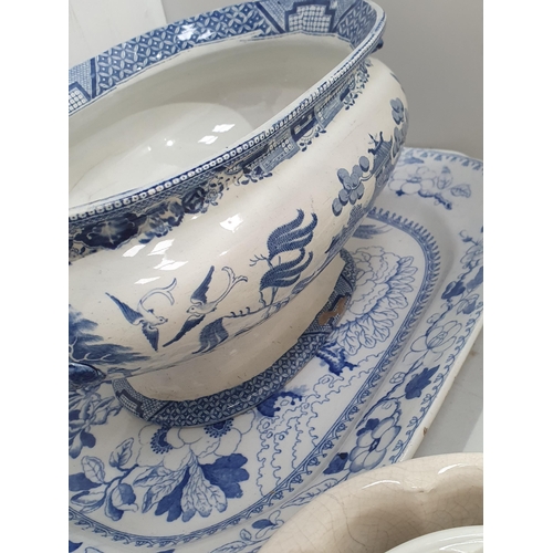 272 - A quantity of blue and white china including a stoneware Tureen, a Stone china Meat Plate, a small T... 