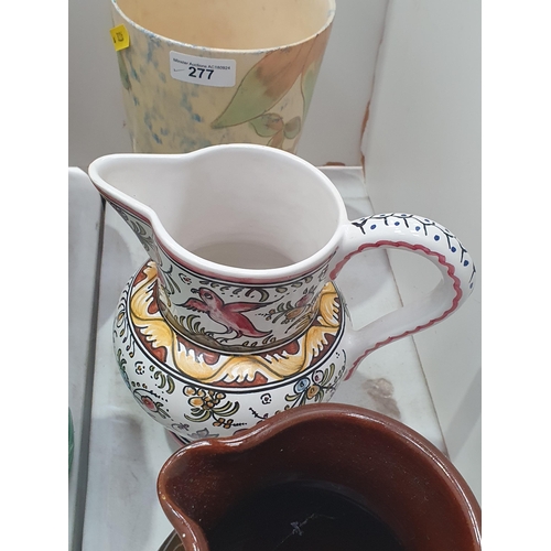 277 - A Kensington Pottery Art Deco Vase, four various Jugs, and a Beswick leaf design Flower Holder, (R4)