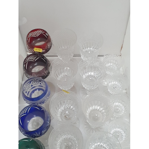 280 - Eight coloured glass Hock Glasses, a quantity of various Drinking Glasses and two glass Plates, (R4)