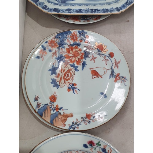 285 - A selection of Chinese Plates, floral decorated, and a Chinese blue and white Dish, (R4)