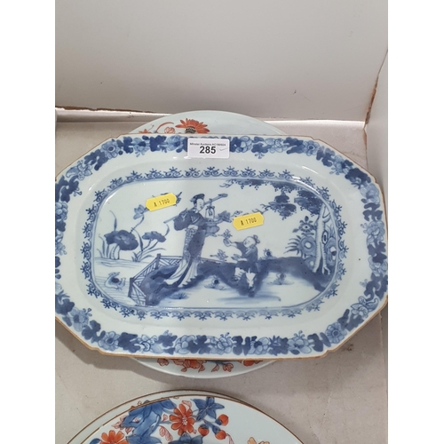 285 - A selection of Chinese Plates, floral decorated, and a Chinese blue and white Dish, (R4)