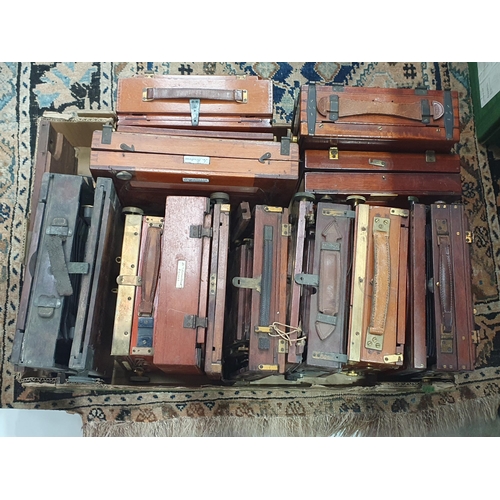 289 - Four boxes containing mahogany and brass large format plate Cameras and others, Tripods, etc, (R4)