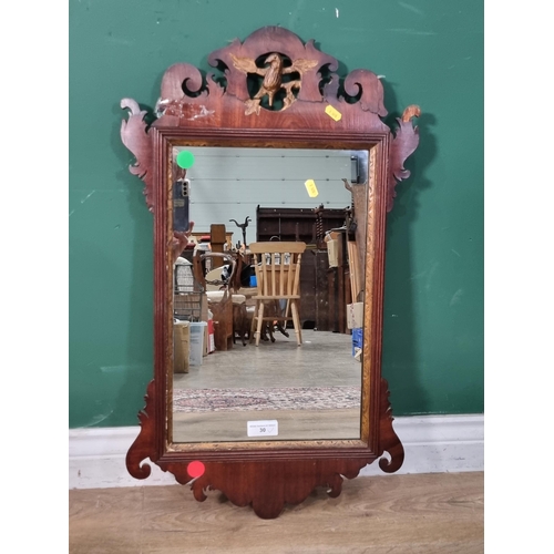 30 - A George III mahogany framed Wall Mirror with gilt Phoenix surmount A/F 2ft 5in H x 1ft 5in W (R3)