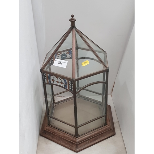 304 - A hexagonal glass Terrarium and a reconstituted Panel in the form of a fire mark, (R4)