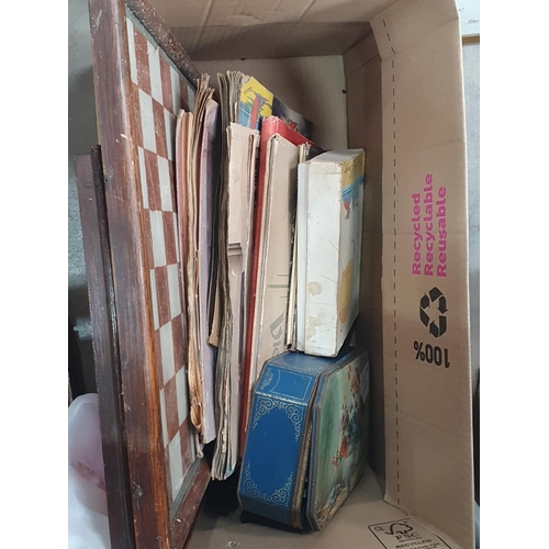 315 - A quantity of dinnerware, glassware, a draughts board, cigarette cards, other cards, scrap album, et... 