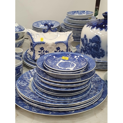 319 - A large quantity of blue and white tableware by Wood & Sons, etc, including Tureens, Coffee Pot, Mug... 