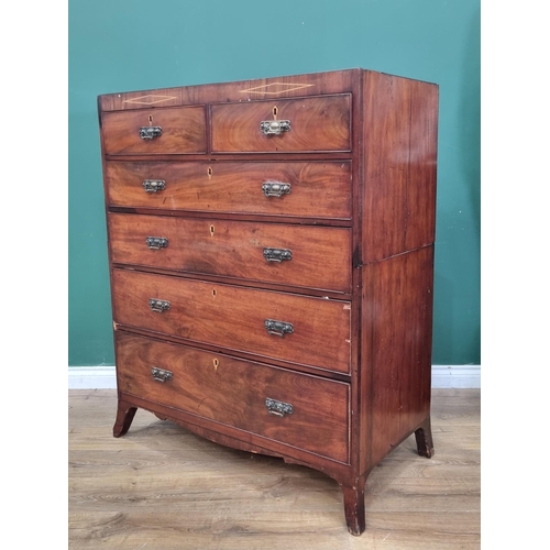 34 - A 19th Century mahogany and inlaid Chest of two short and four long drawers raised on  splayed feet ... 