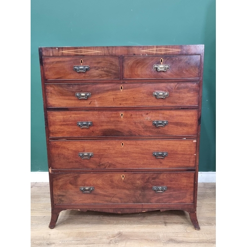 34 - A 19th Century mahogany and inlaid Chest of two short and four long drawers raised on  splayed feet ... 