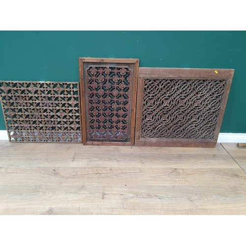 41 - Three 18th century Chinese carved Windows with pierced floral designs, etc, 30 x 19in, etc